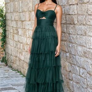 Blondie Nites Dark Green Tiered Maxi Dress